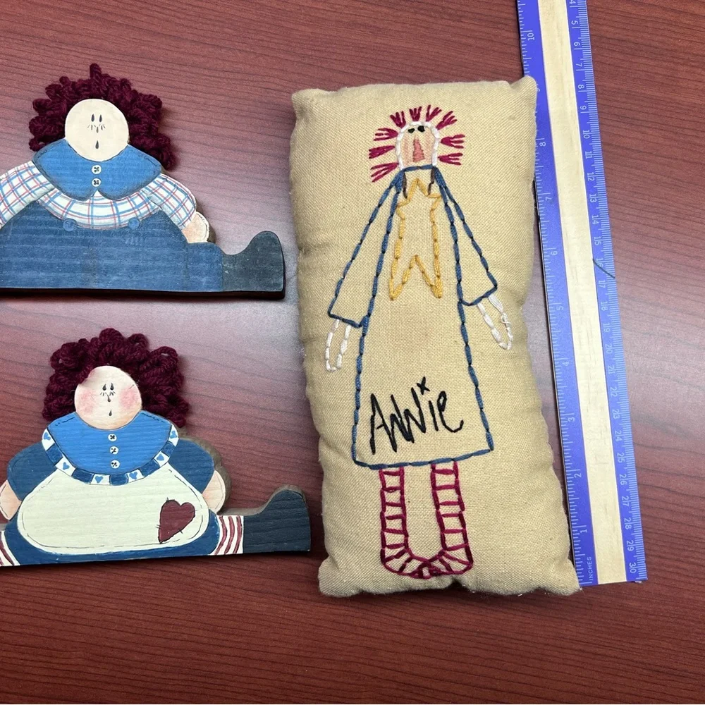 Raggedy Ann Embroidered pillow and wooden shelf Decor